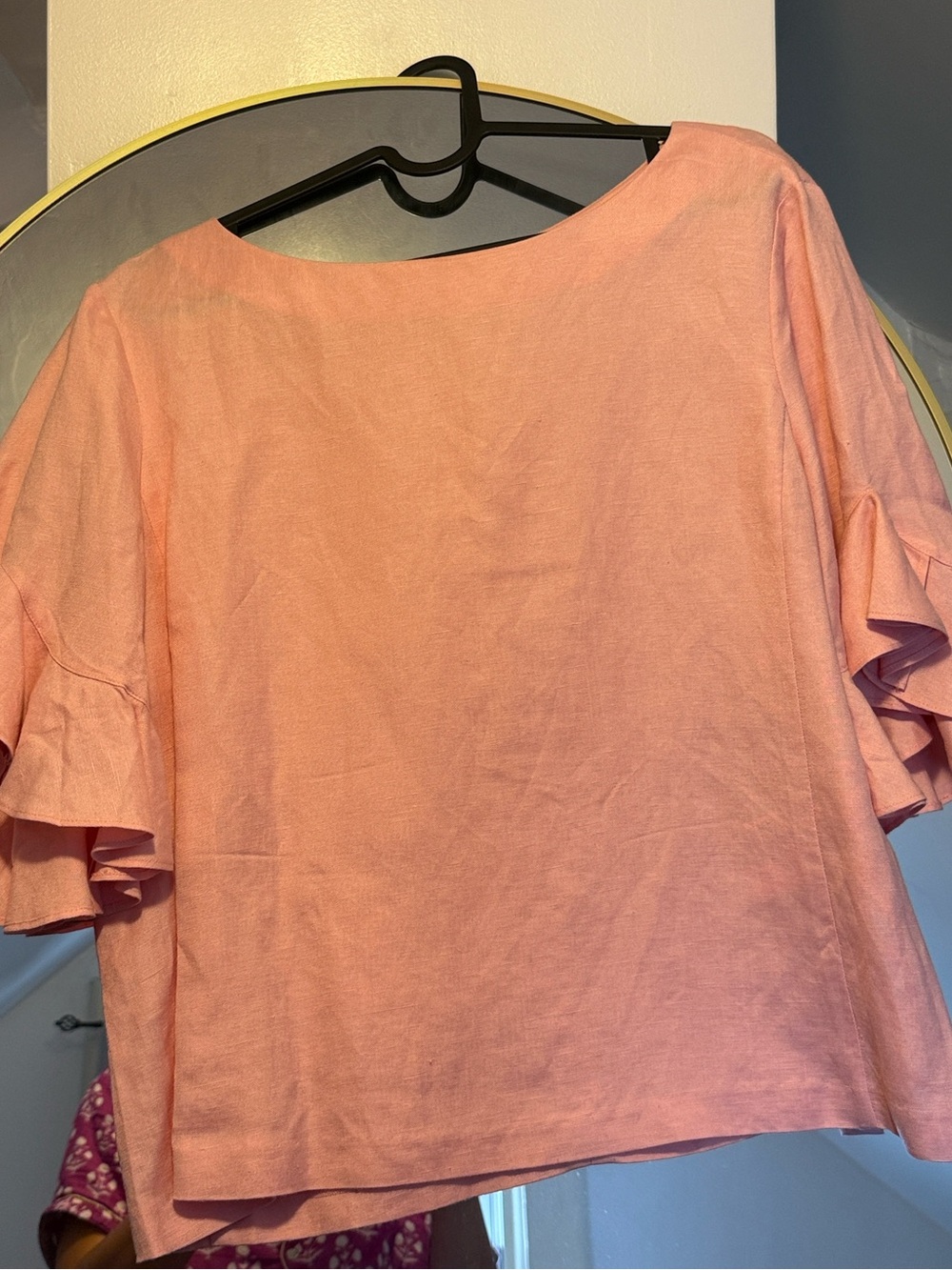 Club Monaco Peach Ruffle-Sleeve Boxy Blouse